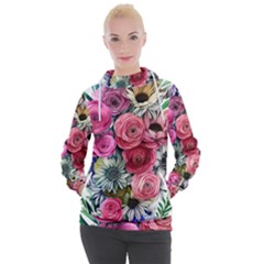 Charming Watercolor Flowers Women s Hooded Pullover by GardenOfOphir