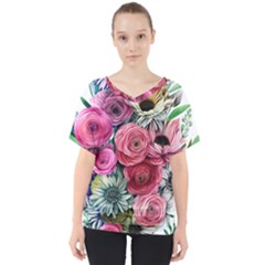 Charming Watercolor Flowers V-neck Dolman Drape Top by GardenOfOphir