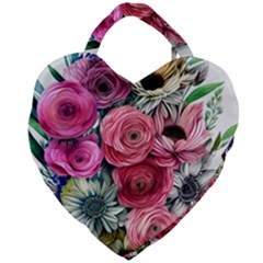 Charming Watercolor Flowers Giant Heart Shaped Tote by GardenOfOphir