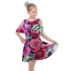 Charming Watercolor Flowers Kids  Shoulder Cutout Chiffon Dress by GardenOfOphir