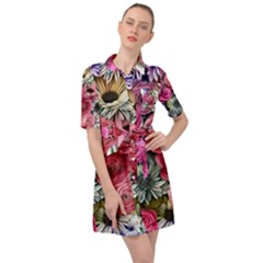 Charming Watercolor Flowers Belted Shirt Dress by GardenOfOphir