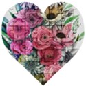 Charming Watercolor Flowers Wooden Puzzle Heart View1