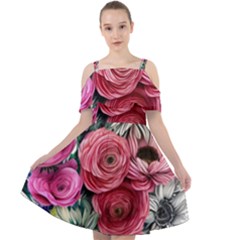 Charming Watercolor Flowers Cut Out Shoulders Chiffon Dress by GardenOfOphir