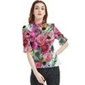 Charming Watercolor Flowers Frill Neck Blouse View1