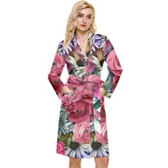 Charming Watercolor Flowers Long Sleeve Velvet Robe by GardenOfOphir