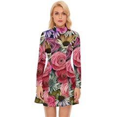 Charming Watercolor Flowers Long Sleeve Velour Longline Dress by GardenOfOphir