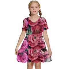 Charming Watercolor Flowers Kids  Short Sleeve Tiered Mini Dress by GardenOfOphir