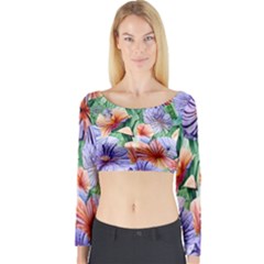 Amazing Watercolor Flowers Long Sleeve Crop Top by GardenOfOphir