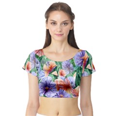 Amazing Watercolor Flowers Short Sleeve Crop Top by GardenOfOphir