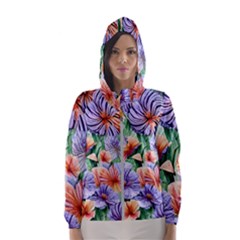 Amazing Watercolor Flowers Women s Hooded Windbreaker by GardenOfOphir