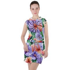 Amazing Watercolor Flowers Drawstring Hooded Dress by GardenOfOphir