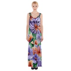 Amazing Watercolor Flowers Thigh Split Maxi Dress by GardenOfOphir