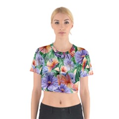 Amazing Watercolor Flowers Cotton Crop Top by GardenOfOphir