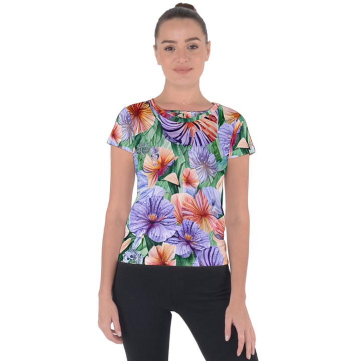 Amazing Watercolor Flowers Short Sleeve Sports Top 