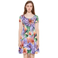 Amazing Watercolor Flowers Inside Out Cap Sleeve Dress by GardenOfOphir