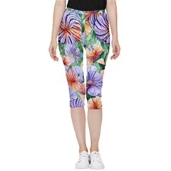 Amazing Watercolor Flowers Inside Out Lightweight Velour Capri Leggings  by GardenOfOphir