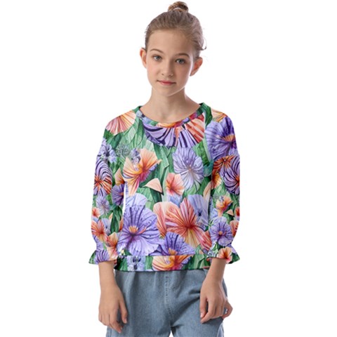 Amazing Watercolor Flowers Kids  Cuff Sleeve Top by GardenOfOphir