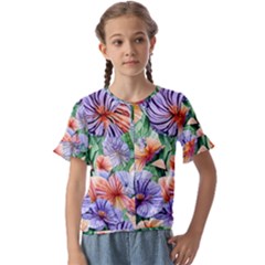 Amazing Watercolor Flowers Kids  Cuff Sleeve Scrunch Bottom Tee