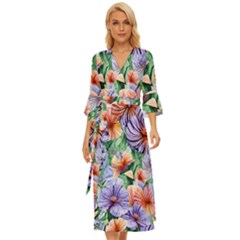 Amazing Watercolor Flowers Midsummer Wrap Dress by GardenOfOphir