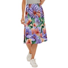 Amazing Watercolor Flowers Midi Panel Skirt by GardenOfOphir