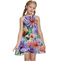 Amazing Watercolor Flowers Kids  Halter Collar Waist Tie Chiffon Dress by GardenOfOphir