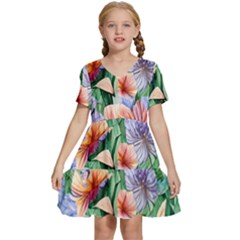 Amazing Watercolor Flowers Kids  Short Sleeve Tiered Mini Dress by GardenOfOphir