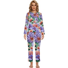 Amazing Watercolor Flowers Womens  Long Sleeve Lightweight Pajamas Set by GardenOfOphir