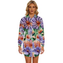 Amazing Watercolor Flowers Womens Long Sleeve Shirt Dress