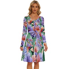 Amazing Watercolor Flowers Long Sleeve Dress With Pocket by GardenOfOphir