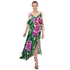 Attractive Watercolor Flowers Maxi Chiffon Cover Up Dress by GardenOfOphir