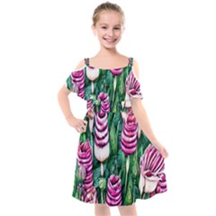 Attractive Watercolor Flowers Kids  Cut Out Shoulders Chiffon Dress