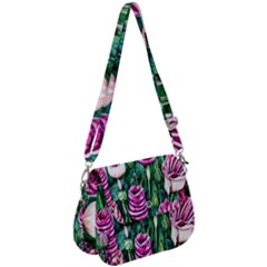 Attractive Watercolor Flowers Saddle Handbag by GardenOfOphir