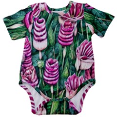 Attractive Watercolor Flowers Baby Short Sleeve Bodysuit by GardenOfOphir