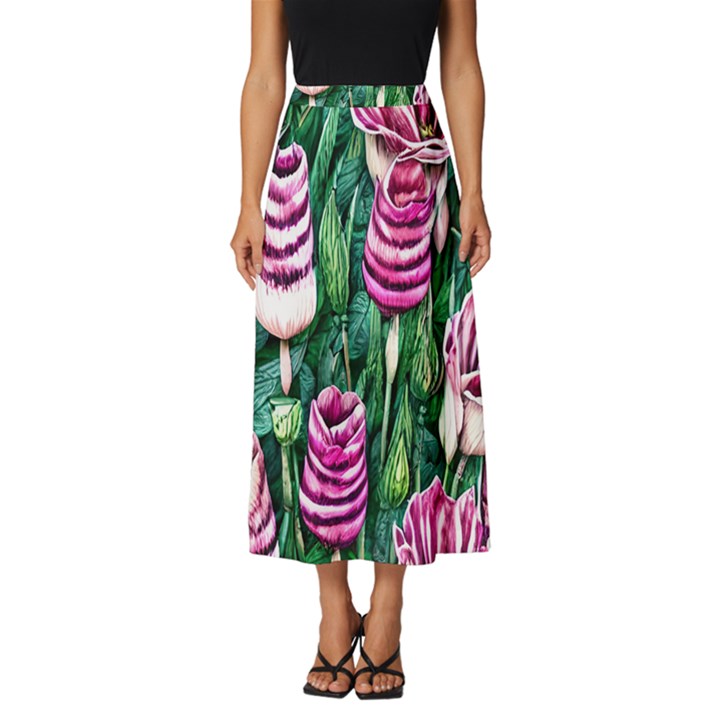 Attractive Watercolor Flowers Classic Midi Chiffon Skirt