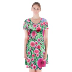 Bounty Of Brilliant Blooming Blossoms Short Sleeve V-neck Flare Dress by GardenOfOphir