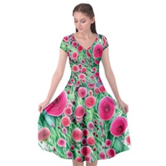 Bounty Of Brilliant Blooming Blossoms Cap Sleeve Wrap Front Dress by GardenOfOphir