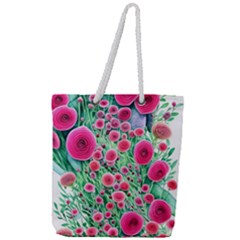 Bounty Of Brilliant Blooming Blossoms Full Print Rope Handle Tote (large) by GardenOfOphir