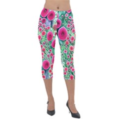 Bounty Of Brilliant Blooming Blossoms Lightweight Velour Capri Leggings  by GardenOfOphir