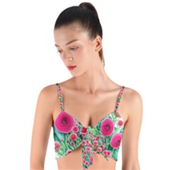 Bounty Of Brilliant Blooming Blossoms Woven Tie Front Bralet by GardenOfOphir