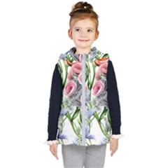 Captivating Coral Blooms Kids  Hooded Puffer Vest by GardenOfOphir