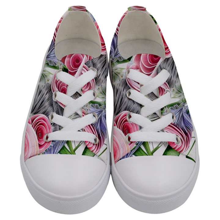 Captivating Coral Blooms Kids  Low Top Canvas Sneakers