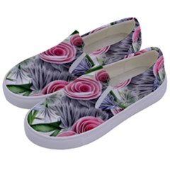 Captivating Coral Blooms Kids  Canvas Slip Ons by GardenOfOphir