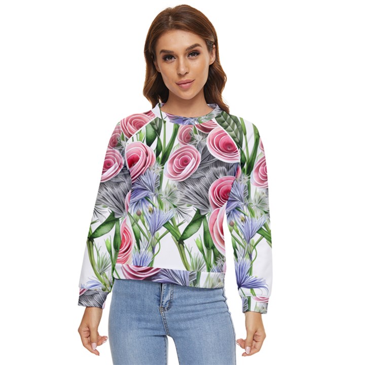 Captivating Coral Blooms Women s Long Sleeve Raglan Tee