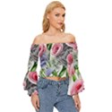 Captivating Coral Blooms Off Shoulder Flutter Bell Sleeve Top View3