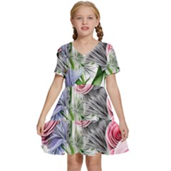 Captivating Coral Blooms Kids  Short Sleeve Tiered Mini Dress by GardenOfOphir