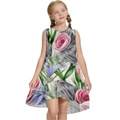 Captivating Coral Blooms Kids  Frill Swing Dress by GardenOfOphir