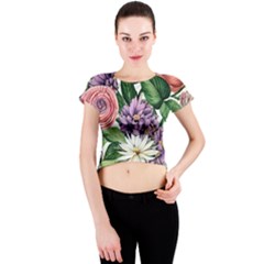 Brilliant Blushing Blossoms Crew Neck Crop Top by GardenOfOphir