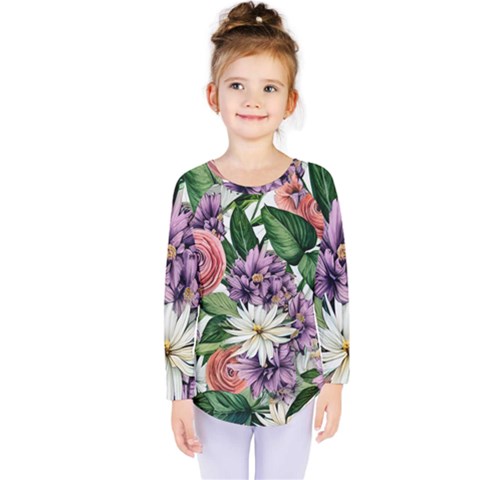 Brilliant Blushing Blossoms Kids  Long Sleeve Tee by GardenOfOphir