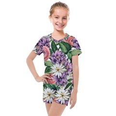 Brilliant Blushing Blossoms Kids  Mesh Tee And Shorts Set