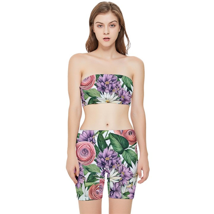 Brilliant Blushing Blossoms Stretch Shorts and Tube Top Set